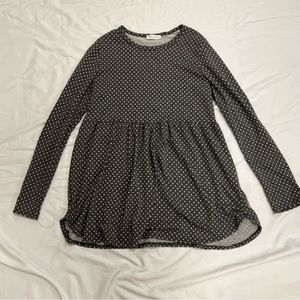 Gray and White Polka Dot Babydoll Top